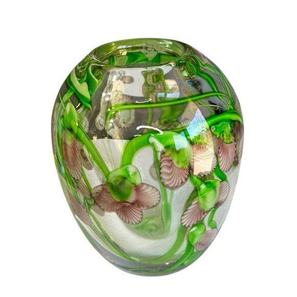 Hand Blown Art Glass Iris Floral Encased Vase Heavy Studio Paperweight Style 6 - Picture 2 of 6
